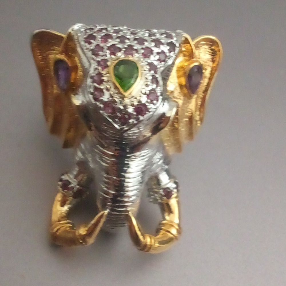 Huge Gorgeous Fine Silver And Ruby Elephant Cockt… - image 1
